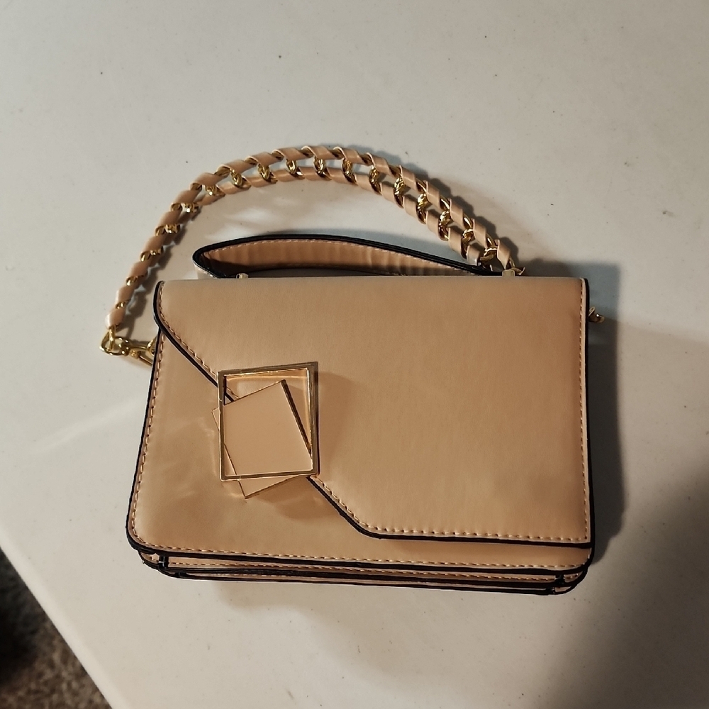 Chic Tan Clutch with Gold Chain